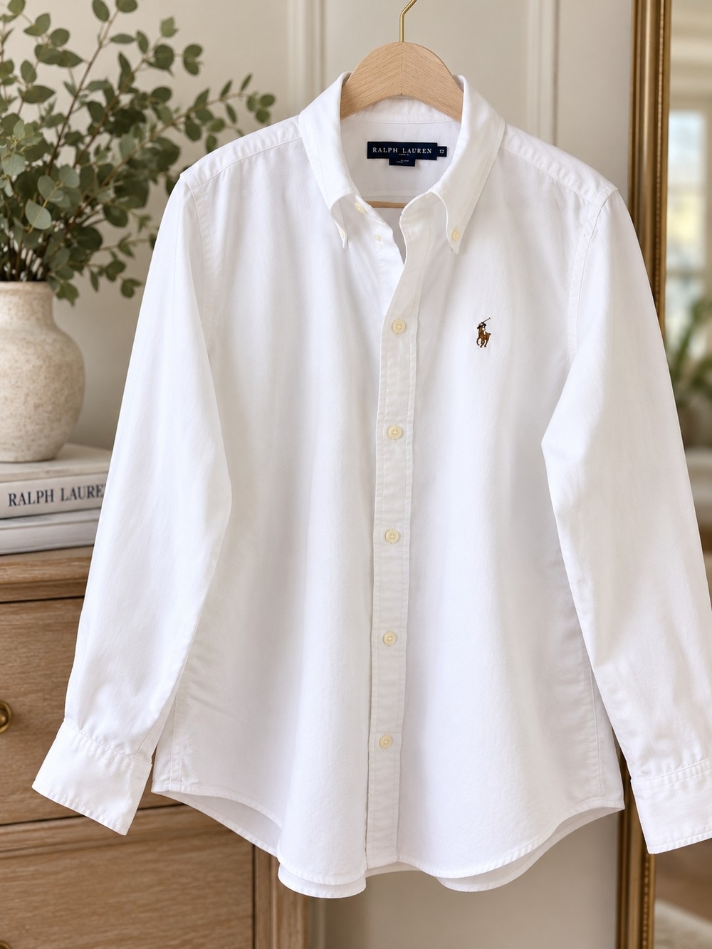 Vintage Ralph Lauren Womens Size 10 White Oxford Button Down Shirt Cotton Pony